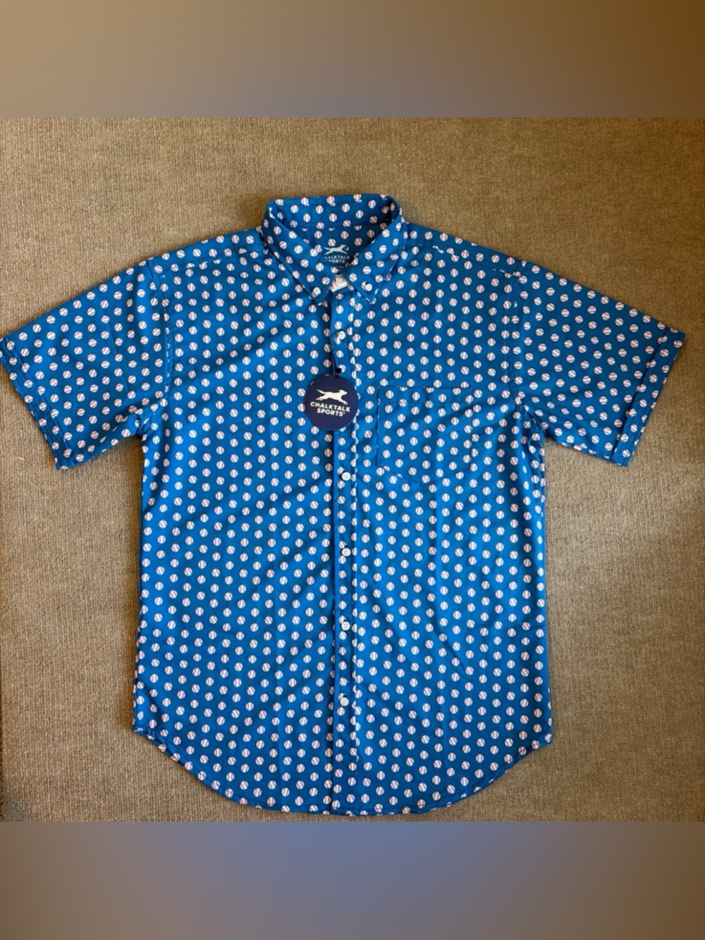 ChalkTalk Sports NWT Men’s Sz Large Pop Fly Blue Baseball Button Down